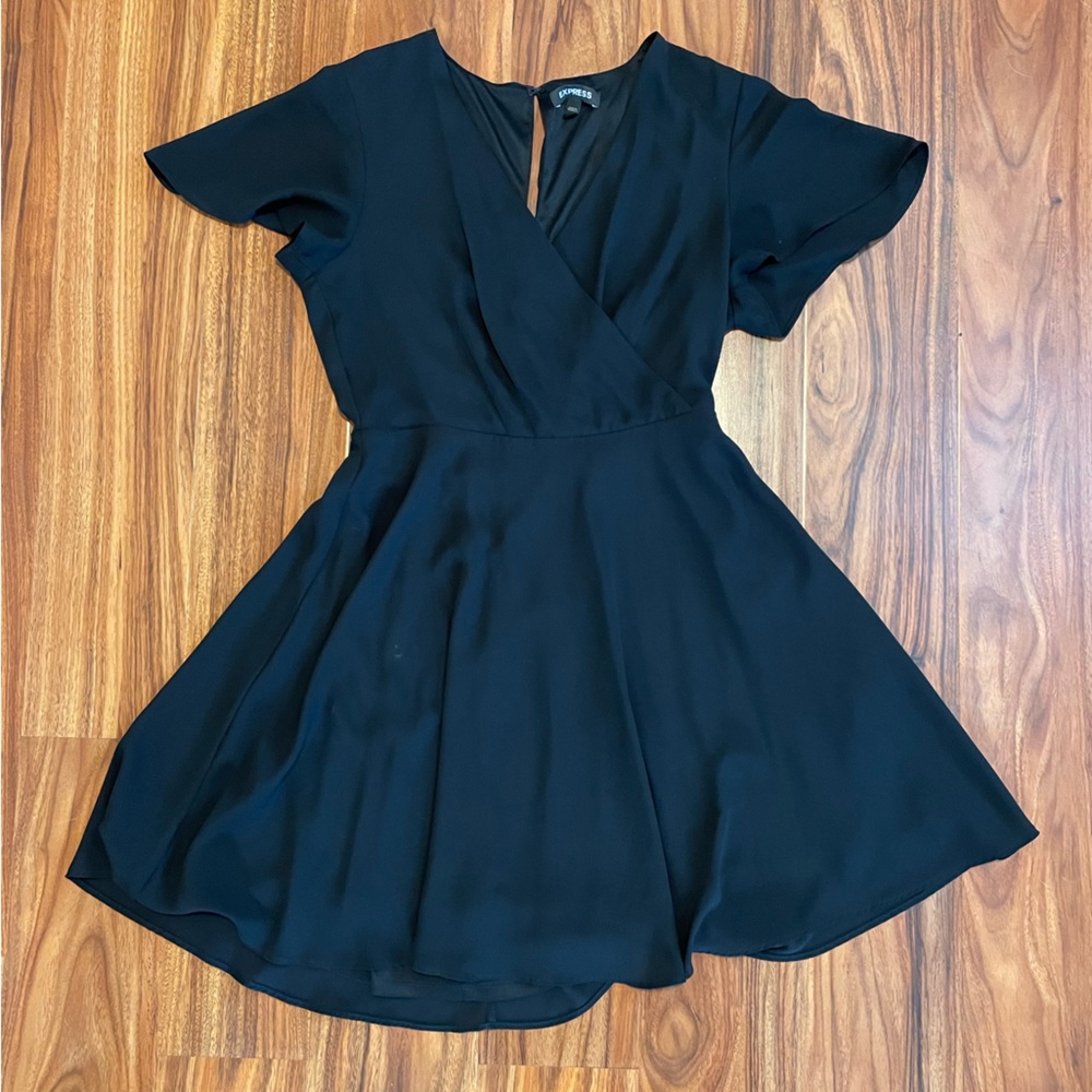 Little black dress, v neck, flutter sleeves, Express